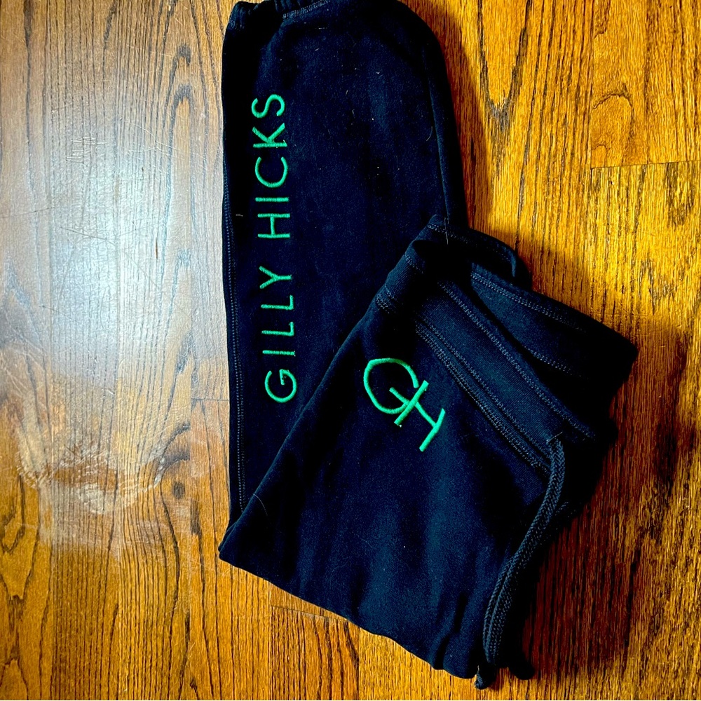 Gilly Hicks sweatpants navy blue with green writing medium girls